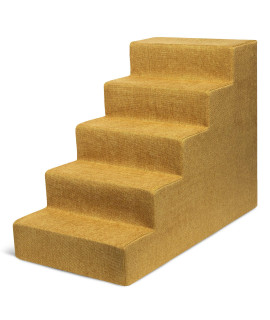 Best Pet Supplies Foam Pet Steps for Small Dogs and Cats, Portable Ramp Stairs for Couch, Sofa, and High Bed Climbing, Non-Slip Balanced Indoor Step Support, Paw Safe - Mustard, 5-Step (H: 22.5")