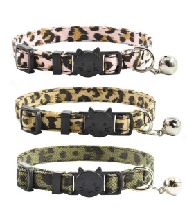 Breakaway Cat Collars With Bell, Set Of 3, Durable & Safe Cute Kitten Collars Safety Adjustable Kitty Collar For Cat Puppy 75-11In (Leopard)