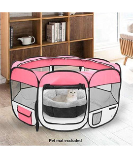 Alger Max Portable Pet Playpen Foldable Exercise Pen Kennel with Carry Bag Oxford Cage & Kennel Suit Compatible Water Resistant for Dogs Puppies Cats Indoor Outdoor Use (Pink)