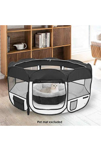 Alger Max Portable Pet Playpen Foldable Exercise Pen Kennel with Carry Bag Oxford Cage & Kennel Suit Compatible Water Resistant for Dogs Puppies Cats Indoor Outdoor Use 45" (Black)