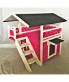 Seny Outdoor Wooden Cat House with Escape Door and Stairs W32*D24*H29inch (Pink)
