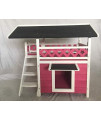 Seny Outdoor Wooden Cat House with Escape Door and Stairs W32*D24*H29inch (Pink)