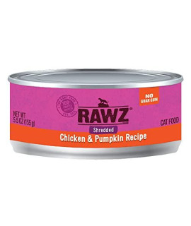 RAWZ Natural Premium Shredded Canned Cat Wet Food - Made with Real Meat Ingredients No BPA or Gums - 5.5oz Cans 24 Count (Chicken & Pumpkin)