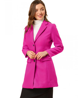 Allegra K Womens Notched Lapel Single Breasted Outwear Winter Coat Small Hot Pink