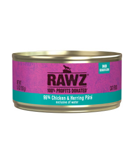 RAWZ Natural Premium Pate Canned Cat Wet Food - Made with Real Meat Ingredients No BPA or Gums - 5.5oz Cans 24 Count (Chicken & Herring)