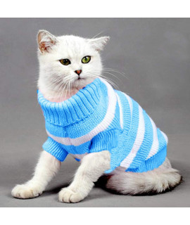 Striped cat Sweaters Kitty Sweater for cats Knitwear,Small Dogs Kitten clothes Male and Female,High Stretch,Soft,Warm (XL, Blue)