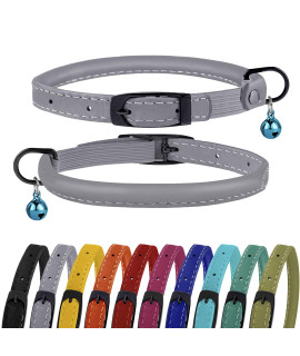 BRONZEDOg cat collar with Bell Safety Rolled Leather collars for cats Kitten Black Blue Pink green Yellow grey (8 - 10, Smoke grey)