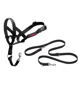 Halti Headcollar and Training Lead combination Pack, Stop Dog Pulling on Walks with Halti, Includes Size 5 Head collar and Double Ended Lead, Black