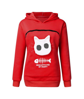Misaky WomenAs Pet Pouch Hoodie Animal carrier Hood Tops carry cat Pullover Blouse Kitten Holder Sweatshirt (Red, XXL)