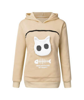Misaky WomenAs Pet Pouch Hoodie Animal carrier Hood Tops carry cat Pullover Blouse Kitten Holder Sweatshirt (Beige, M)