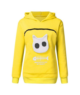 Misaky WomenAs Pet Pouch Hoodie Animal carrier Hood Tops carry cat Pullover Blouse Kitten Holder Sweatshirt (Yellow, XXL)