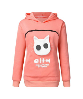 Misaky WomenAs Pet Pouch Hoodie Animal carrier Hood Tops carry cat Pullover Blouse Kitten Holder Sweatshirt (Pink, M)