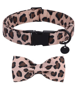 DogWong Dog collar with Bowtie for Small Medium Large girl Dogs Leopard Pet collar comfortable Dog collar, Attachable Bowtie Dog collar Adjustable XS-XL