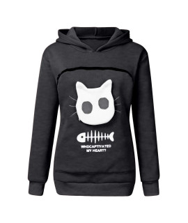 Misaky WomenAs Pet Pouch Hoodie Animal carrier Hood Tops carry cat Pullover Blouse Kitten Holder Sweatshirt (Dark gray, XL)