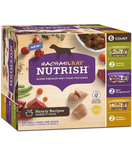 Rachael Ray Nutrish Natural Premium Wet Dog Food, Hearty Recipes Variety Pack, 8 Oz. Tub (Pack of 6)
