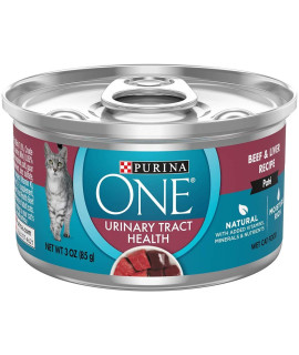Purina ONE Urinary Tract Health, Natural Pate Wet Cat Food, Urinary Tract Health Beef & Liver Recipe, 3 OZ