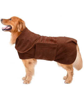 Dog Drying Coat Dressing Gown Towel Robe Pet Microfibre Super Absorbent Anxiety Relief Designed Puppy Fit For Xs Small Medium Large Dogs - Brown - M