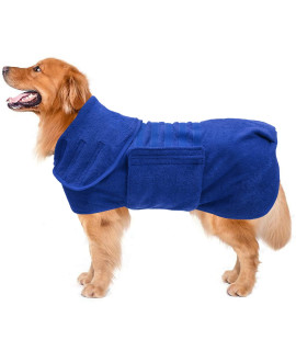 Dog Drying Coat Dressing Gown Towel Robe Pet Microfibre Super Absorbent Anxiety Relief Designed Puppy Fit For Xs Small Medium Large Dogs - Blue - Xl