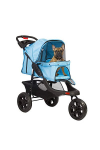 LONABR Folding Dog Stroller Travel Cage Stroller for Pet Cat Kitten Puppy Carriages - Large 3 Wheels Elite Jogger - Single or Multiple Pets (Blue - 1 cage)
