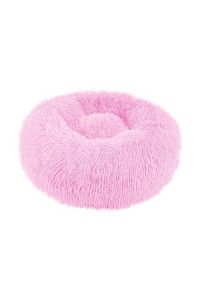 Donut Dog Cat Bed, Faux Fur Dog Beds for Medium Small Dogs Self Warming Indoor Round Pillow Cuddler Cave, Dog Sleeping Calming Bed, Anti-Slip, Waterproof Base, Machine Washable (Pink,S: 40x40cm)