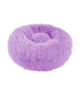 Round Pet Bed, Comfortable Luxury Faux Fur Calming Donut Cuddler, Ultra Soft Calming Bed for Dogs and Cats, Self Donut Indoor Snooze Sleeping Cushion Bed (M:19.7"x19.7", Purple)