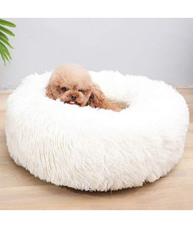 Round Plush Pet Bed,Warmer Pet Cushion Bed,Dog Bed Cat Bed Cave,Soft Cozy Washable Small Animal Beds (White, XXL)