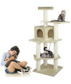 Cat Tree Cat Tower Cat Condo 57-72 inches Tall Multi-Level Playpen House Kitty Activity Tree Center with Funny Toys (Beige 60")