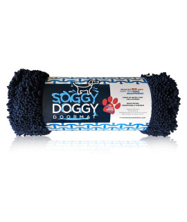Soggy Doggy Doormat with Bone Design, Microfiber Chenille Indoor Wet Dog Mat for Muddy Paws and Drying, Ultra-Absorbent Dog Mats for Sleeping and Lounging, Navy/Oatmeal Bone