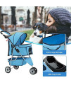 ARB Market Pet Stroller Cat Dog Cage 3 Wheels Stroller Travel Folding Carrier, Foldable, Cup Holder, Rain Cover/Rain Screen Pet Stroller Convenient Storage For Travel And Camping (Blue)
