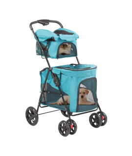 Koreyosh Double Pet Stroller Dog Stroller Cat Stroller for Small Pets Puppies and Kitty Folding Pet Stroller,Great for Twin or Multiple Pet Travel