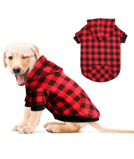 Red Plaid Dog Hoodie Sweater for Dogs Pet clothes with Hat and Pocket(M)
