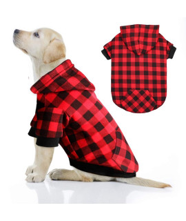 Red Plaid Dog Hoodie Sweater for Dogs Pet clothes with Hat and Pocket(XL)
