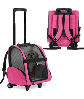 KOPEKS Deluxe Backpack Pet Travel Carrier with Double Wheels - Pink - Large (KPS-1115)