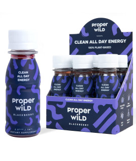 Proper Wild All Natural Plant-Based Energy Shot clean Long Lasting Energy Focus Drink All Day Extra Strength Energy With No crash No Artificial Sweetener or Preservatives Blackberry, 6 Pack