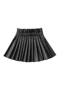 WELAKEN Pu Leather Skirts for girls Kids Teen Toddler Women Faux Leather Pleated Skirts,Black,4T