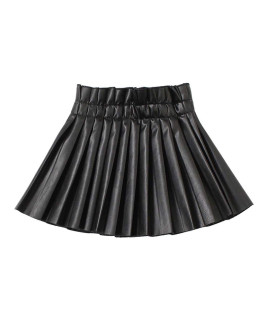 WELAKEN Pu Leather Skirts for girls Kids Teen Toddler Women Faux Leather Pleated Skirts,Black,4T