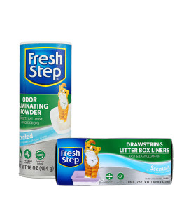 Fresh Step Cat Litter Box Odor Eliminating Powder And Liner Combo Pack Cat Deodorizer For Litter Box Odor Eliminating Powder + Liners Cat Products Pet Supplies