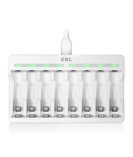 Ebl 8 Bay Aa Aaa Battery Charger - Individual Battery Charger With 5V 2A Fast Charging Function For Ni-Mh Ni-Cd Aa Aaa Rechargeable Batteries