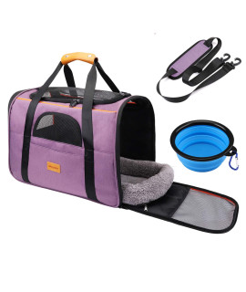 morpilot Dog Carrier Cat Carrier Pet Travel Carrier Bag Airline Approved Folding Fabric Pet Carrier for Small Dogs Puppies Medium Cats, w/Locking Safety Zippers, Foldable Bowl (Purple)