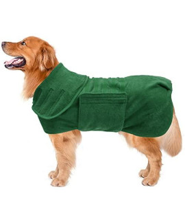 Dog Drying Coat Dressing Gown Towel Robe Pet Microfibre Super Absorbent Anxiety Relief Designed Puppy Fit For Xs Small Medium Large Dogs - Green - Xxl