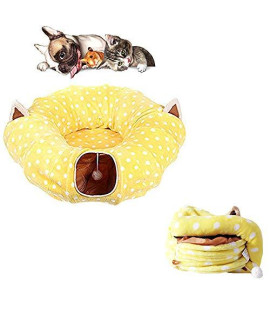 FU LIAN Foldable Cat Tunnel, Closed Cat House Warm in Winter, Slotted Cat House, Soft Educational Toys, Thicker Mattress, Suitable for Cats, Dogs, Rabbits/Yellow in 22Lb