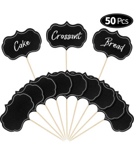 50 Pieces Cheese Markers For Charcuterie Board Buffet Labels Food Tags Blank Toothpick Flags Appetizer Signs Chalkboard Cupcake Toppers Picks For Wedding Birthday Party Decorations (Black)