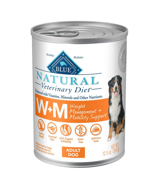 Blue Buffalo Natural Veterinary Diet W+M Weight Management + Mobility Support Wet Dog Food, Whitefish 12.5-oz cans (Pack of 12)