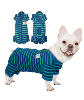 Tony Hoby Dog Pajamas For Femalemale, Dog Jumpsuit With Stripes For Small Medium Dog, Soft And Comfortable 4 Legged Pajamas Dog Clothes (Blue&Green, Boy, L)