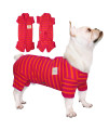 TONY HOBY FemaleMale Dog Pajamas, Dog Jumpsuit 4 Legged Pajamas with Stripes, Soft cotton Dog Onesies for comfortable Sleep (Rose Red&Orange, Boy, S)
