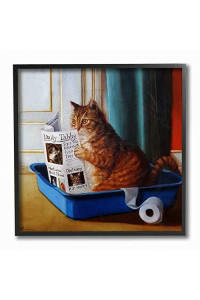 Stupell Industries Litter Box Reading Funny Cat Pet Painting Black Framed Wall Art, 12 x 12, Design by Artist Lucia Heffernan