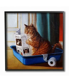 Stupell Industries Litter Box Reading Funny Cat Pet Painting Black Framed Wall Art, 12 x 12, Design by Artist Lucia Heffernan
