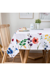 Sunm Boutique Watercolor Wild Flowers Tablecloth, Spring Floral Table cloth, 60 x 84 inch, Machine Washable Waterproof Table cover for Easter, Dining, Holiday, Parties
