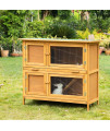 PawHut Wooden Bunny Hutch Rabbit Hutch Small Animals Habitat with Ramp, Removable Tray and Weatherproof Roof, Indoor/Outdoor, Yellow