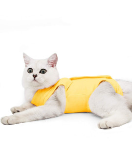 oUUoNNo cat Wound Surgery Recovery Suit for Abdominal Wounds or Skin Diseases, After Surgery Wear, Pajama Suit, E-collar Alternative for cats (L, Yellow)